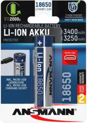 ANSMANN 18650 Li-ion 3400mAh védett akkumulátor USB töltéssel (1307-0003)