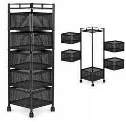 ModernHOME Konyhai tároló, ModernHome VC5-1, 90 x 28 x 28 cm, fekete, 5 szintes, forgatható polcok, porszórt acél, teherbírás: 15 kg (TF5464)