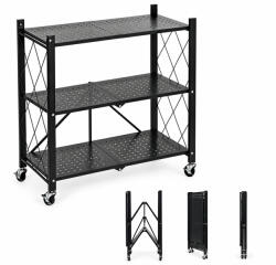 ModernHOME Tárolópolc, ModernHome LTR3-1, fekete, 3 szintes, 90 x 71 x 34 cm, fém váz, fém polc, 25 kg/polc teherbírás, összecsukható, kerekes (TF5449)