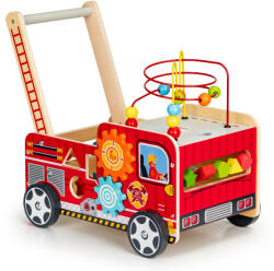 ECOTOYS Járássegítő játék, ECOTOYS TL09025, Tűzoltóautó, 46 x 28 x 41, 5 cm, fa, többfunkciós, formaválogatóval és 6 db kockával, gyöngylabirintussal (TF1360)