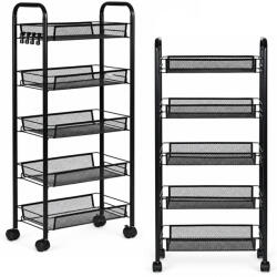 ModernHOME Konyhai tároló, ModernHome VP5-1, 103 x 45 x 26 cm, fekete, 5 szintes, acél váz, gurulós, teherbírás: 15 kg (TF5465)