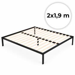 ModernHome Fém ágykeret, ModernHome, 190 x 200 cm, fekete, fém és fa, fém ágykeret, minimalista, 400 kg teherbírás (TF5382)