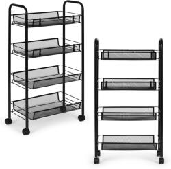 ModernHOME Konyhai tároló, ModernHome VP4-1, 84 x 45 x 26 cm, fekete, 4 szintes, acél váz, gurulós, teherbírás: 12 kg (TF5462)