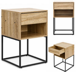 ModernHome Éjjeliszekrény, ModernHome GIC-NST65-15, 64, 5 x 40 x 38, 5 cm, fiókos, nyitott polcos, világos tölgy, fém váz, MDF asztallap, teherbírás: fiók 5 kg, polc 15 kg (TF5425)