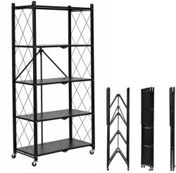 ModernHOME Tárolópolc, ModernHome LTR5-1, fekete, 5 szintes, 158 x 70, 5 x 34 cm, fém váz, fém polc, 25 kg/polc teherbírás, összecsukható, kerekes (TF5450)
