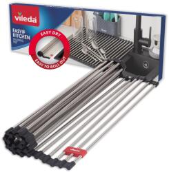 Vileda Összecsukható Edényszárító Rács 45x40 cm Rozsdamentes Acél és TPE - 24 Rúd, Mosogatóba Illő, Görgethető