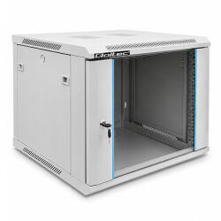 Qoltec 19″ 9 U falra szerelhető RACK szekrény, 600 × 500 × 600 mm, edzett üvegajtóval, acélburkolattal és zárral - szürke (54486)