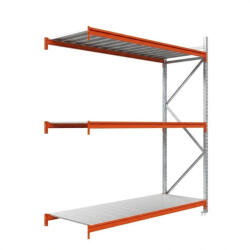 AR Racking Nagy fesztávú állvány bővítőmodul, 200×150×100 cm, 3 szint, fém polccal, 975 kg/polc, horganyzott/narancs