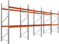 AR Racking Raklapos állvány alapmodul, 350×185×110 cm, 2 szint, 4 mező, 1000 kg/raklap, horganyzott/narancs