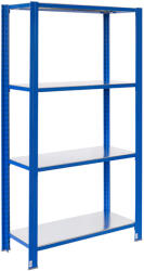 AR Shelving Csavarmentes fém polcos állvány T profillal, 200×60×30 cm, 4 szint, fém polccal, 250 kg/polc, kék/horganyzott