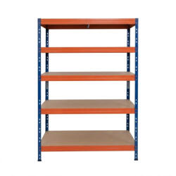 AR Shelving BULLRACK RIVET PRO nagy teherbírású állvány, 200×120×45 cm, 5 szint, forgácslap polccal, 380 kg/polc, kék-narancs