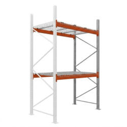 AR Racking Raklapos állvány bővítőmodul, 300×185×110 cm, 2 szint, 1 mező, acélrács polccal, 1000 kg/raklap, horganyzott/narancs