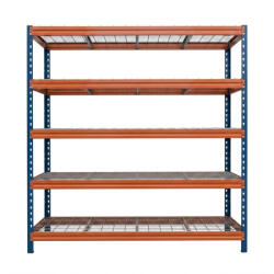 AR Shelving BULLRACK RIVET PRO nagy teherbírású állvány, 200×180×45 cm, 5 szint, acélrács polccal, 300 kg/polc, kék-narancs