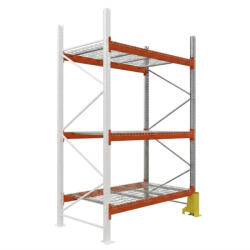 AR Racking Raklapos állvány bővítőmodul, 400×185×110 cm, 3 szint, 1 mező, acélrács polccal, ütközésvédelemmel, 1000 kg/raklap, horganyzott/narancs