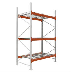 AR Racking Raklapos állvány bővítőmodul, 600×185×110 cm, 3 szint, 1 mező, acélrács polccal, 1000 kg/raklap, horganyzott/narancs