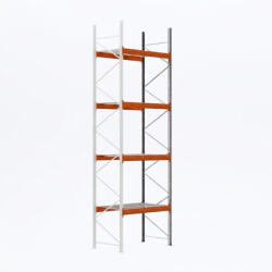 AR Racking Raklapos állvány bővítőmodul, 600×270×110 cm, 4 szint, 1 mező, acélrács polccal, 500 kg/raklap, horganyzott/narancs