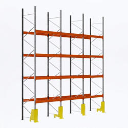 AR Racking Raklapos állvány alapmodul, 600×270×110 cm, 4 szint, 3 mező, ütközésvédelemmel, 500 kg/raklap, horganyzott/narancs