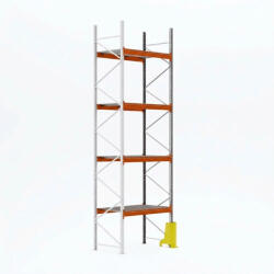 AR Racking Raklapos állvány bővítőmodul, 600×270×110 cm, 4 szint, 1 mező, acélrács polccal, ütközésvédelemmel, 500 kg/raklap, horganyzott/narancs