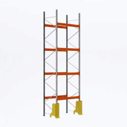 AR Racking Raklapos állvány alapmodul, 600×185×110 cm, 4 szint, 1 mező, ütközésvédelemmel, 500 kg/raklap, horganyzott/narancs