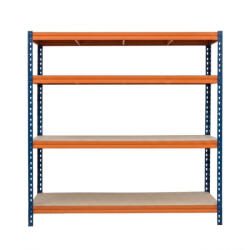 AR Shelving BULLRACK RIVET PRO nagy teherbírású állvány, 200×180×45 cm, 4 szint, forgácslap polccal, 480 kg/polc, kék-narancs