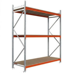 AR Racking Nagy fesztávú állvány alapmodul, 200×150×80 cm, 3 szint, forgácslap polccal, 1000 kg/polc, horganyzott/narancs