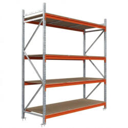 AR Racking Nagy fesztávú állvány alapmodul, 200×150×100 cm, 4 szint, forgácslap polccal, 975 kg/polc, horganyzott/narancs