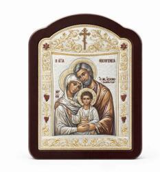 Slevori Icoană argint, Sfânta Familie, 20.6x26.4 cm, argintiu cu accente aurii și ramă maro