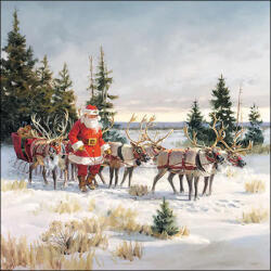Ambiente Șervețele de masă din hârtie 33x33 cm Ambiente Santa with his reindeers, multicolor, 20 buc