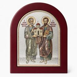 Slevori Icoană argint, Sfinții Apostoli Petru și Pavel, 18.6x15.8 cm, argintiu cu ramă vișinie