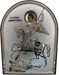 Slevori Icoană argint, Sfântul Mare Mucenic Dimitrie, 11.8x14.6 cm, argintiu-auriu cu ramă aurie