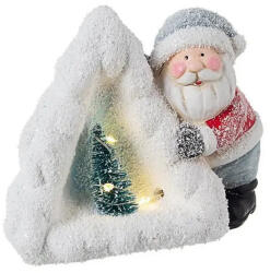 Bizzotto Decorațiune LED Moș Crăciun cu brad BIZZOTTO 13x7x10 cm, ceramică albă, baterii LR44 incluse