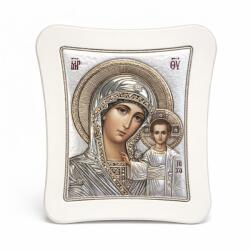 Slevori Icoană argint, Maica Domnului cu Pruncul, 11.8x12.9 cm, argintiu cu ramă albă
