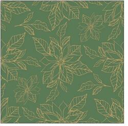 Ambiente Șervețele de masă din hârtie 33x33 cm Ambiente Poinsettia verde, model floral auriu, 3 straturi, 20 buc