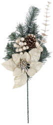 Bizzotto Decorațiune de Crăciun pentru vază H50 cm, creangă decorativă crem cu sclipici, floare de Crăciuniță și con, BIZZOTTO