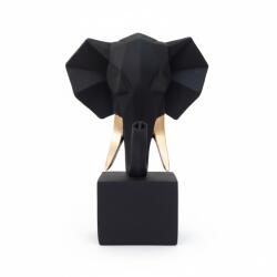 Deco Dekoratif Decoratiune Deco cap de elefant geometric cu colti aurii negru-auriu, H22 cm