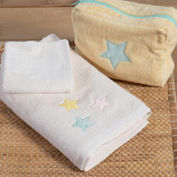 Nef Nef Homeware Set 2 prosoape baie ecru 30x50 și 70x140 cm, 100% bumbac, Nef-Nef Happy, stele aplicate pentru copii Prosop