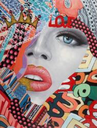Imageland Tablou portret 90x120 cm, canvas cu sclipici auriu, Imageland Pop Art Dame