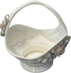 Global Store Bomboniera din ceramică crem cu toartă și decor floral în relief, 32 cm, Global Store Breeze Castron