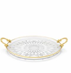 Efegil Platou servire rotund din sticlă cu mânere, EFEGIL Ciragan transparent-auriu 30 cm Tava