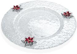 Moda Argenti Platou servire rotund din sticlă, decor floral de Crăciun, Moda Argenti argintiu ⌀ 33 cm Tava