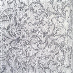 Ambiente Șervețele de masă hârtie 33x33 cm Ambiente Elegance Damask, alb/argintiu, 15 buc