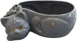 Global Store Bomboniera din ceramică în formă de pisică gri, accente aurii, Global Store Castron