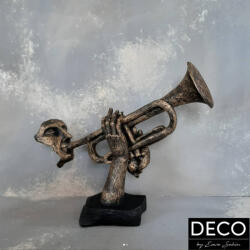 Deco Dekoratif Decoratiune Deco muzician cu trompeta negru-aramiu, H27 cm