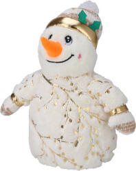 Koopman Figurină om de zăpadă de Crăciun Koopman H38 cm, pluș alb-crem cu imprimeu auriu