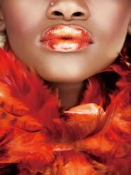 Imageland Tablou pe sticlă securizată 60x90 cm, portret cu pene roșii, Imageland Beauty Red Feather
