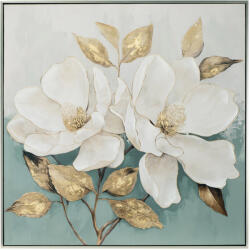 Imageland Tablou canvas cu ramă cu flori 80x80 cm, folie metalică, Imageland White Flowers