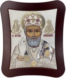 Slevori Icoană argint, Sfântul Ierarh Nicolae, 21x25 cm, argintiu cu ramă maro