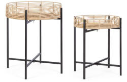Bizzotto Set 2 măsuțe de cafea rotunde Rendy, fibre naturale și metal negru, Ø45 și Ø52 cm, Bizzotto Masa de cafea
