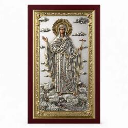 Slevori Icoană argint, Maica Domnului, cristale Swarovski, 30.3x57 cm, argintiu cu ramă maro