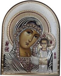 Slevori Icoană argint, Maica Domnului cu Pruncul, 16x20 cm, argintiu-auriu cu ramă aurie arcuită
